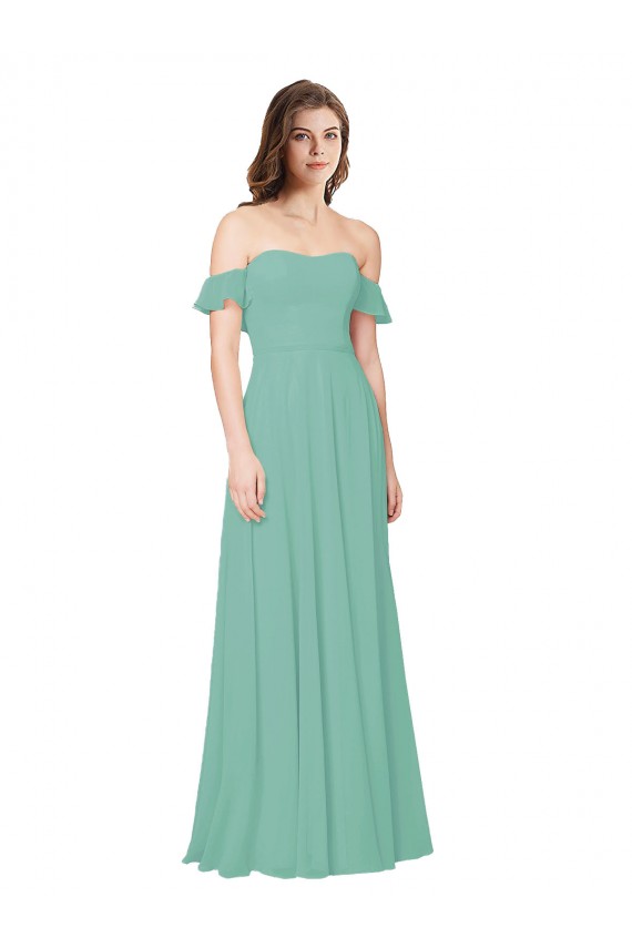 Discount Flounce Sleeves Off the Shoulder Long Chiffon Bridesmaid Dress UK