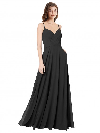 Discount Cowl Back Spaghetti Straps Long Chiffon Bridesmaid Dress  UK