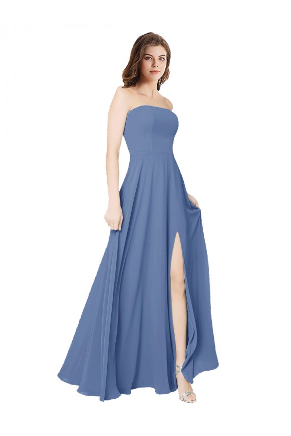 Discount Strapless Long Chiffon Bridesmaid Dress with Front Slit UK