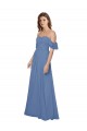 Discount Flutter Sleeves Scoop Neck Off the Shoulder Long Chiffon Bridesmaid Dress UK