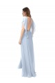Discount Flutter Sleeves Long Chiffon Bridesmaid Dress with Daring Open Back and Side Slit UK