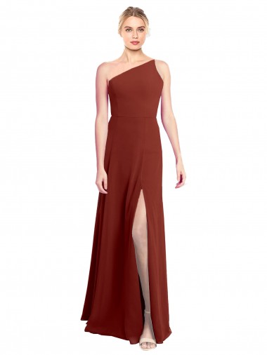 Discount Fit and Flare One Shoulder Long Chiffon Bridesmaid Dress with High Slit UK