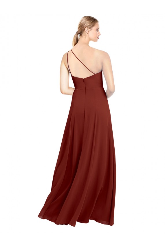 Discount Fit and Flare One Shoulder Long Chiffon Bridesmaid Dress with High Slit UK