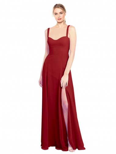 Discount Sweetheart Neckline Long Chiffon Bridesmaid Dress with Side Slit and Wide Straps UK