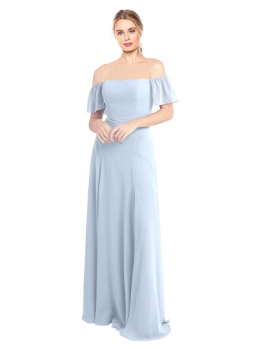 Discount Off the Shoulder Flutter Sleeves Long Chiffon Bridesmaid Dress UK