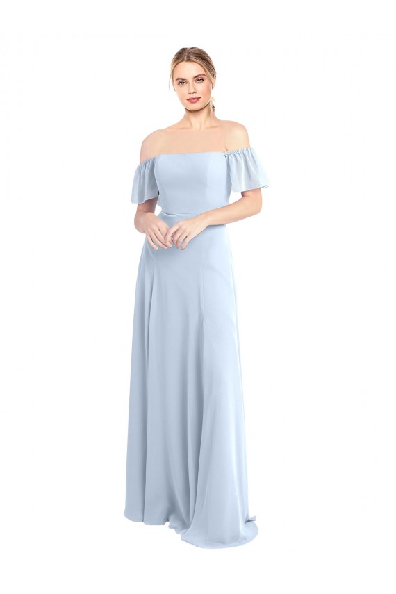 Discount Off the Shoulder Flutter Sleeves Long Chiffon Bridesmaid Dress UK