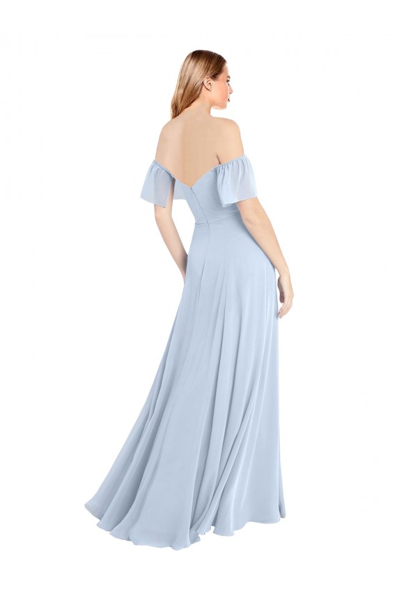 Discount Off the Shoulder Flutter Sleeves Long Chiffon Bridesmaid Dress UK