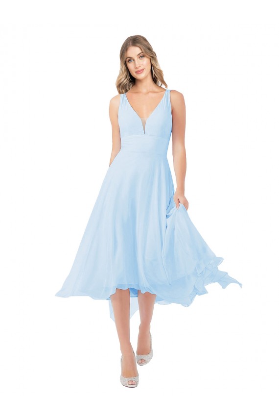 Discount Chiffon Midi Length Keyhole Back Cocktail Bridesmaid Dress UK
