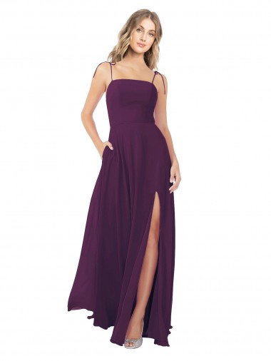 Discount Chiffon Bridesmaid Dress with Front Slit and Keyhole Back UK