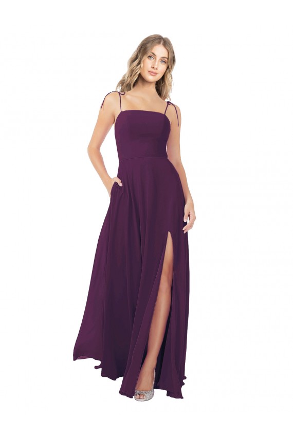 Discount Chiffon Bridesmaid Dress with Front Slit and Keyhole Back UK