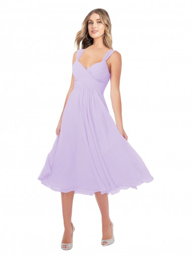 Discount Draped Midi Length Chiffon Cocktail Bridesmaid Dress with Ruched Bodice UK