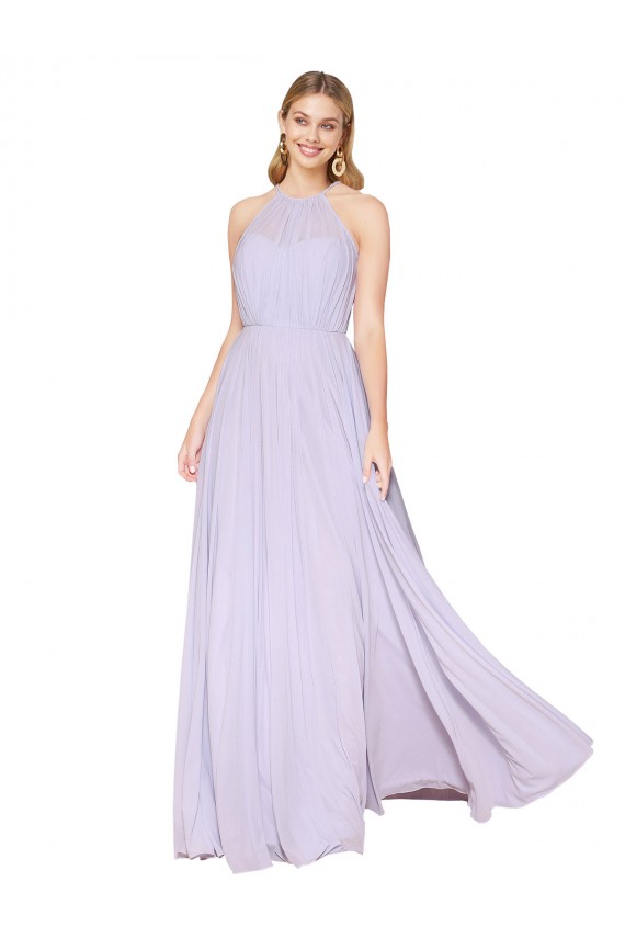 Discount High Neck Halter Shirred Chiffon Bridesmaid Dress / Formal Prom Dress UK