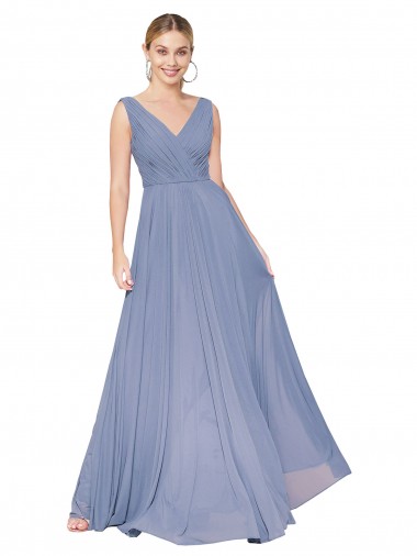 Discount Floor Length High Neck V-Back Chiffon Bridesmaid Dress / Formal Prom Dress UK