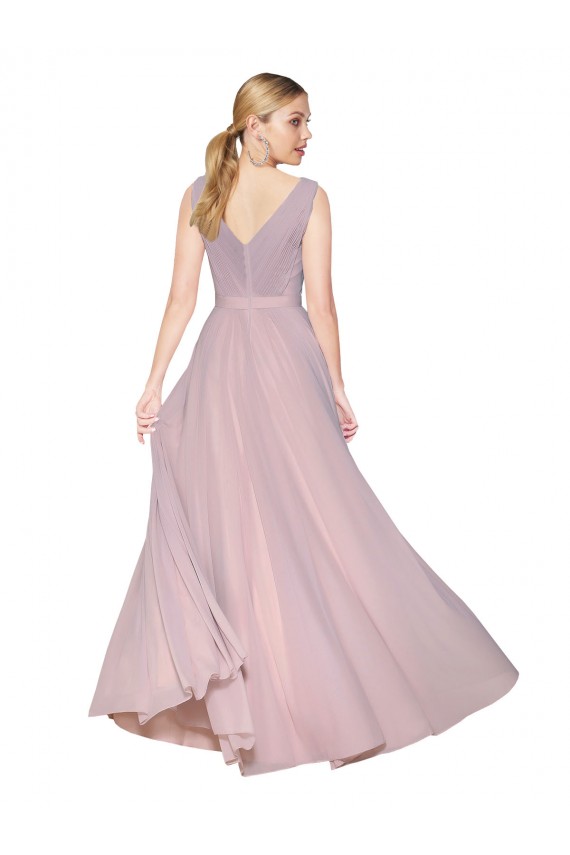 Discount Draped V-Neck Long Chiffon Bridesmaid Dress / Formal Prom Dress with Shirred Bodice UK