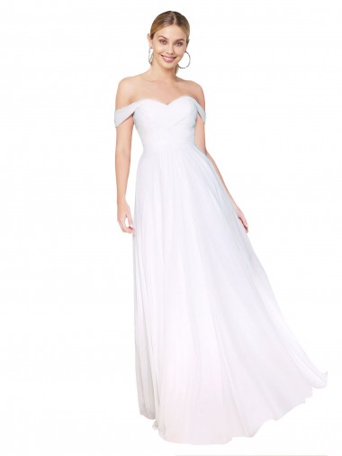 Discount Off the Shoulder Long Full Length Chiffon Bridesmaid Dress / Formal Prom Dress UK