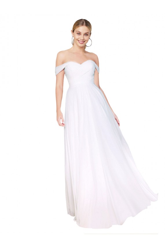 Discount Off the Shoulder Long Full Length Chiffon Bridesmaid Dress / Formal Prom Dress UK