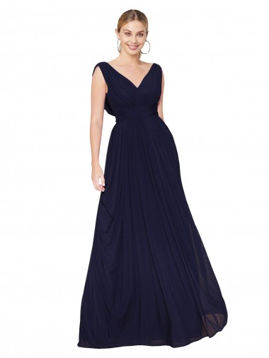 Discount Draped Long V-Neck Floor Length Chiffon Bridesmaid Dress / Formal Prom Dress UK