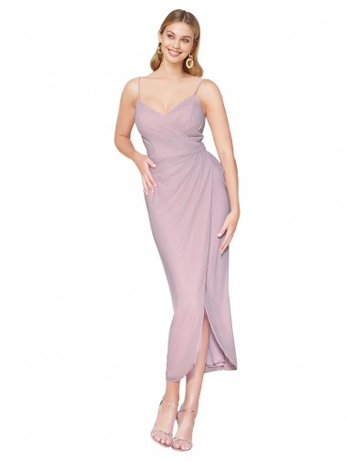 Discount Short Knee Length Chiffon Wrap Bridesmaid Dress / Cocktail Prom Dress with Straps UK