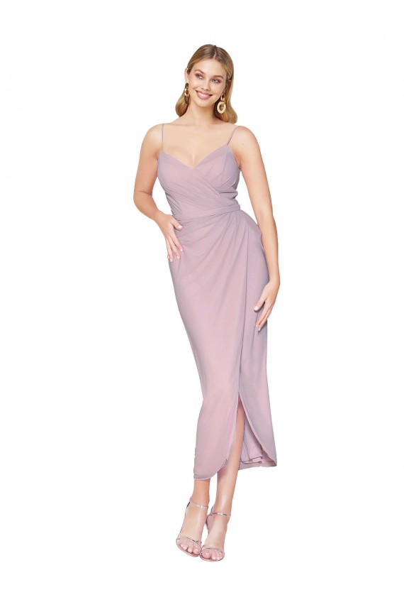 Discount Short Knee Length Chiffon Wrap Bridesmaid Dress / Cocktail Prom Dress with Straps UK