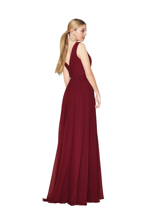 Discount Draped A-Line V-Neck Floor Length Chiffon Bridesmaid Dress / Formal Prom Dress UK
