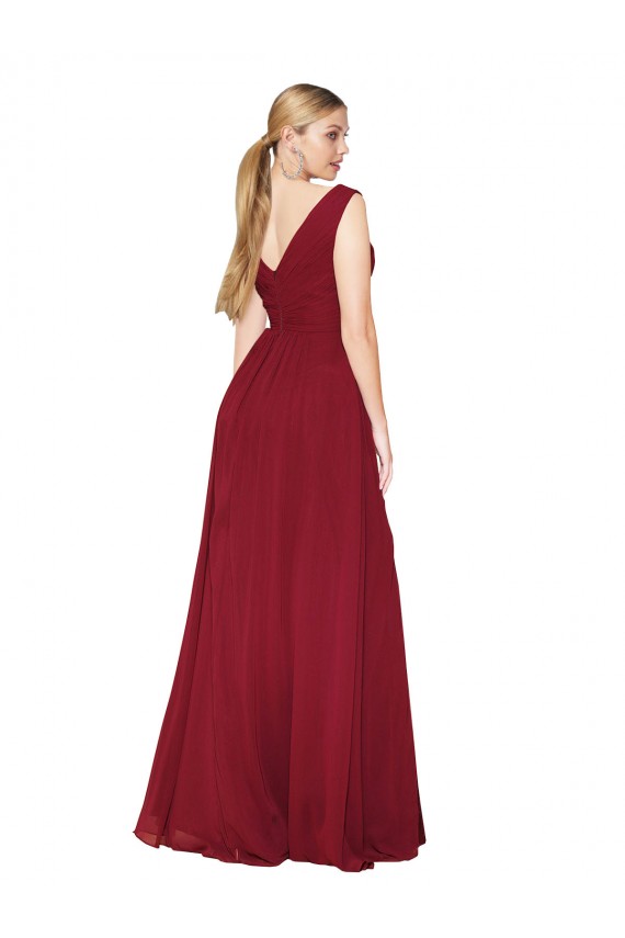 Discount Draped Mermaid Long V-Neck Chiffon Bridesmaid Dress / Formal Prom Dress with High Slit UK