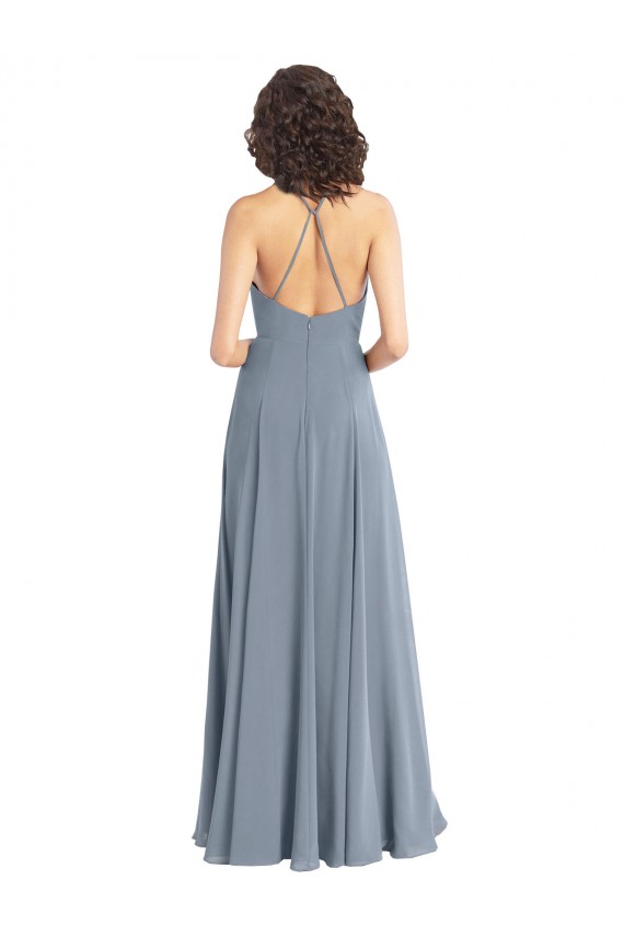 Discount Slim A-Line Cowl Neck Long Chiffon Bridesmaid Dress with Side High Slit UK