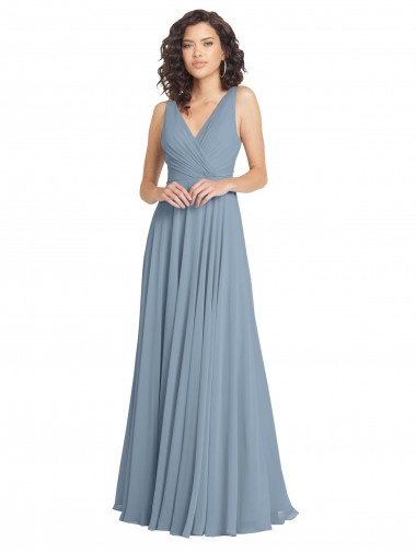 Discount Faux Surplice Bodice Long Chiffon Bridesmaid Dress with V-Neckline UK