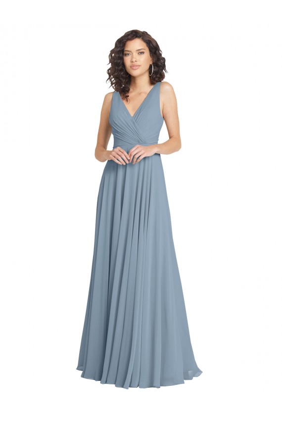 Discount Faux Surplice Bodice Long Chiffon Bridesmaid Dress with V-Neckline UK