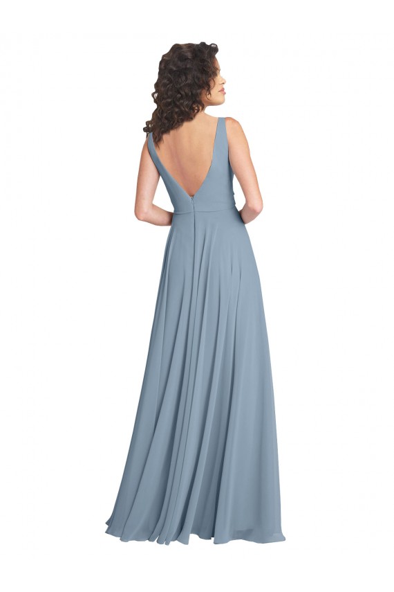 Discount Faux Surplice Bodice Long Chiffon Bridesmaid Dress with V-Neckline UK