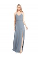 Discount Spaghetti Straps V-Neckline Long Chiffon Bridesmaid Dress with High Slit UK