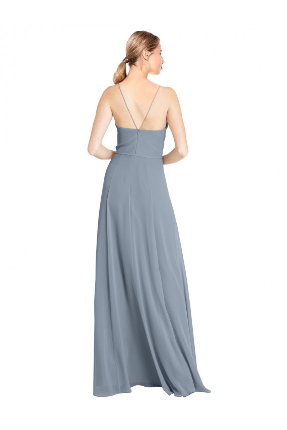 Discount Spaghetti Straps V-Neckline Long Chiffon Bridesmaid Dress with High Slit UK