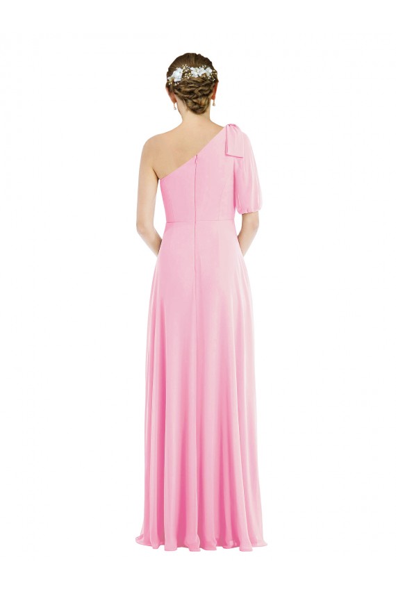 Discount Bow One Shoulder Flounce Sleeve Maxi Bridesmaid Dress UK