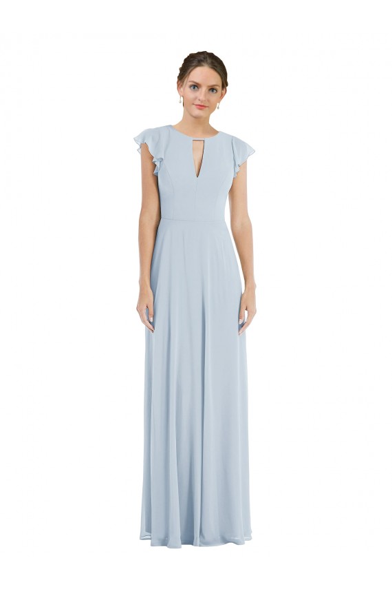 Discount Flutter Sleeve V Keyhole Chiffon Maxi Formal Bridesmaid Dress UK
