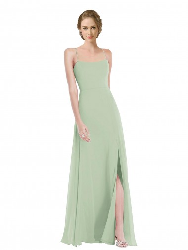 Discount Scoop Neck Tie Strap Maxi Bridesmaid Dress with Front Slit UK
