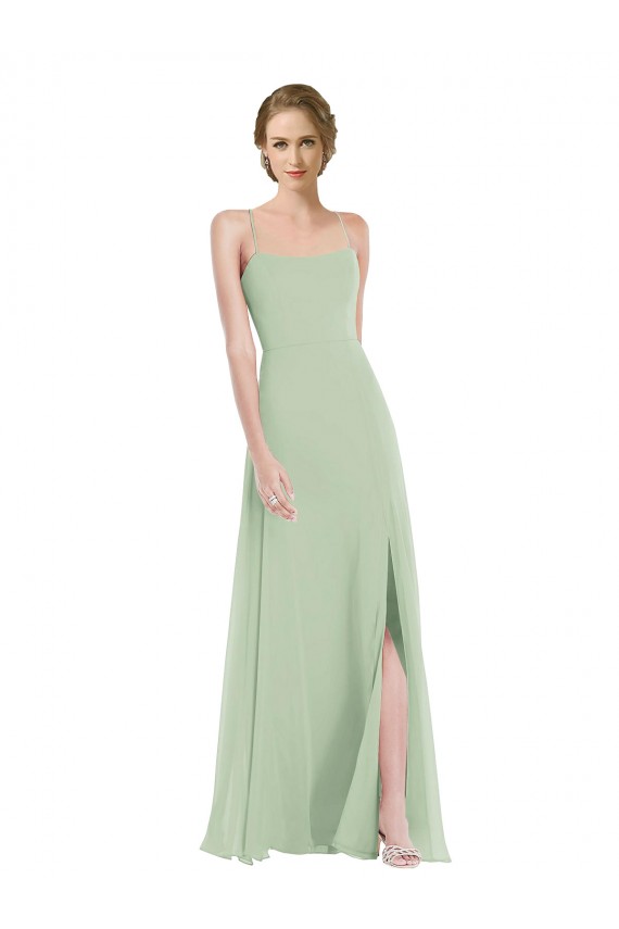 Discount Scoop Neck Tie Strap Maxi Bridesmaid Dress with Front Slit UK
