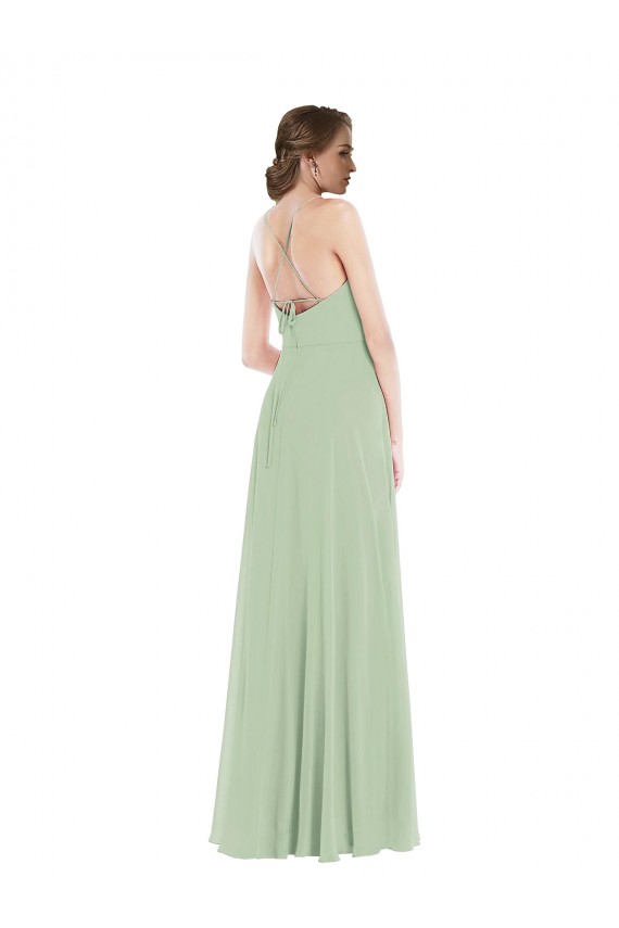 Discount Scoop Neck Tie Strap Maxi Bridesmaid Dress with Front Slit UK