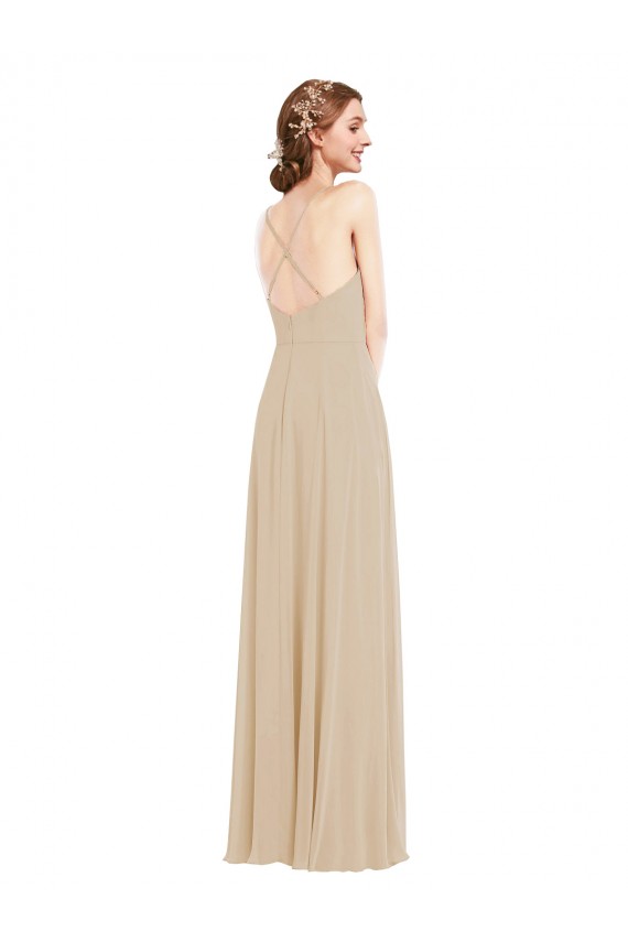 Discount Faux Wrap Criss Cross Back Maxi Bridesmaid Dress with Front Slit UK