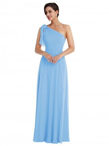 Discount Draped One Shoulder Maxi Bridesmaid Dress with Scarf Bow UK