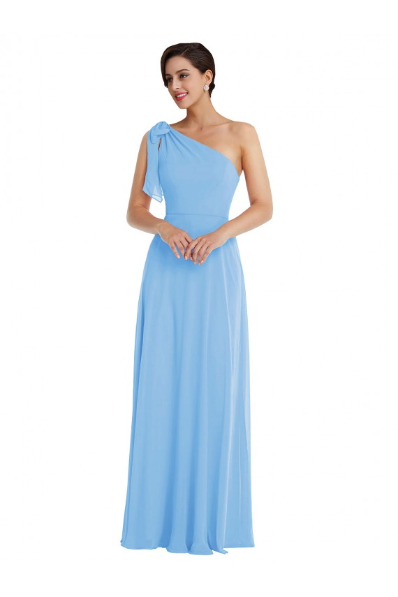 Discount Draped One Shoulder Maxi Bridesmaid Dress with Scarf Bow UK