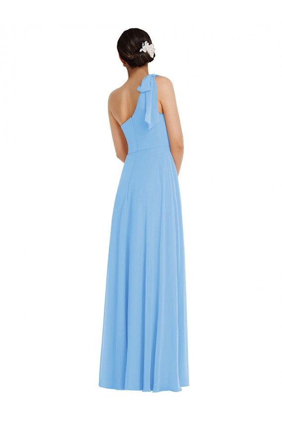 Discount Draped One Shoulder Maxi Bridesmaid Dress with Scarf Bow UK