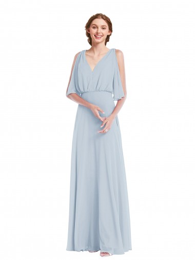 Discount V-Neck Split Sleeves Blouson Bodice Maxi Bridesmaid Dress UK