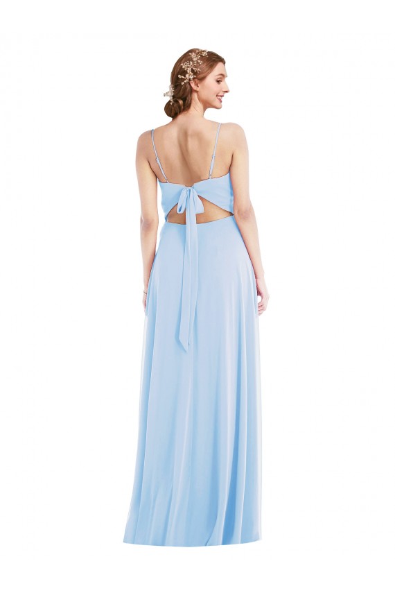 Discount Tie Back Cutout Maxi Formal Bridesmaid Dress with Front Slit UK