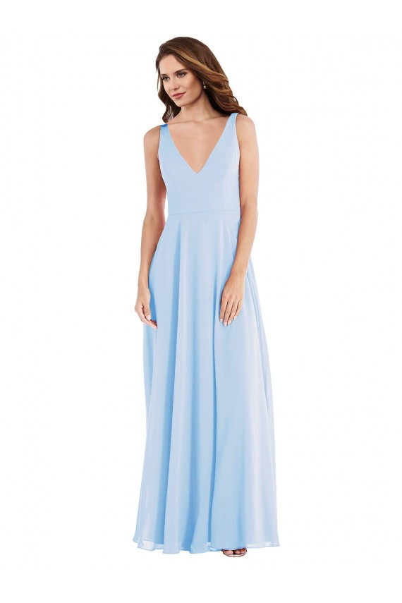 Discount Deep V-Neck Chiffon Maxi Bridesmaid Dress UK