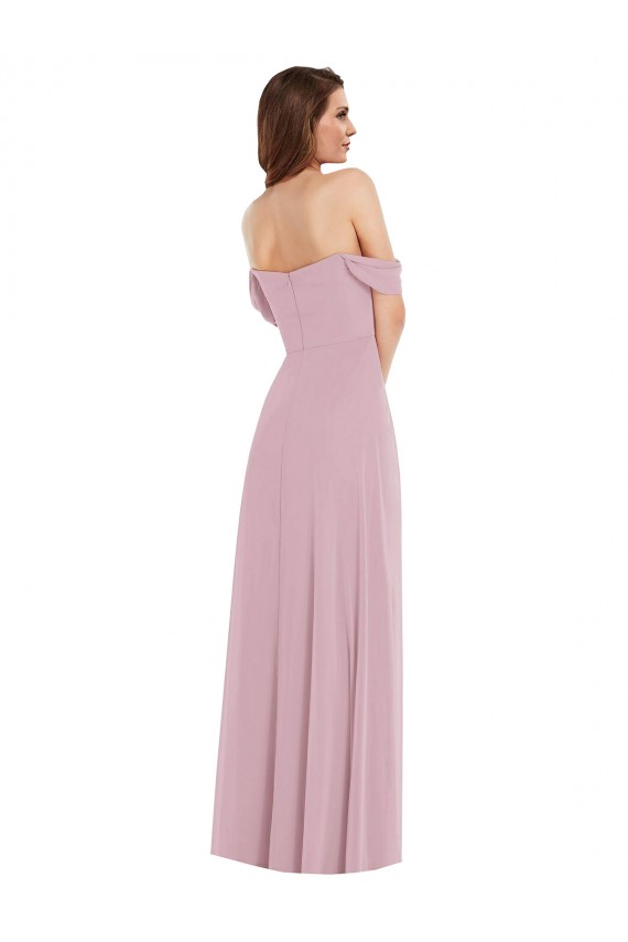 Discount Off the Shoulder Draped Sleeve Maxi Bridesmaid Dress with Front Slit UK