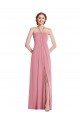 Discount Draped Chiffon Grecian Column Bridesmaid Dress with Front Slit UK