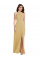 Discount Stand Collar Halter Maxi Bridesmaid Dress with Criss Cross Open Back UK