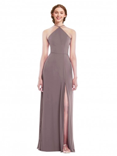Discount Diamond Halter Maxi Formal Bridesmaid Dress with Front Slit UK
