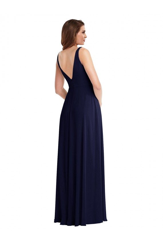 Discount Deep V-Neck Chiffon Maxi Bridesmaid Dress with Front Slit UK