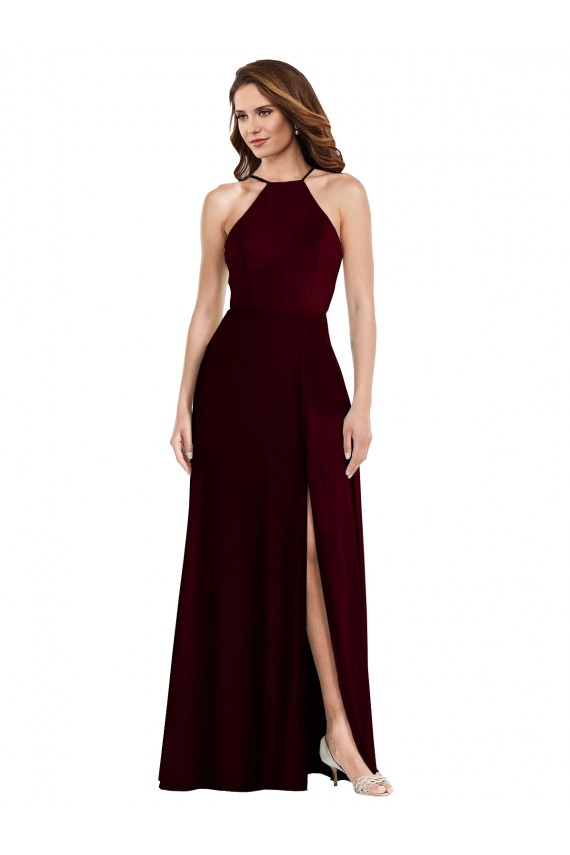 Discount Halter Spaghetti Straps Maxi Bridesmaid Dress with Front Slit UK