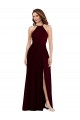 Discount Halter Spaghetti Straps Maxi Bridesmaid Dress with Front Slit UK